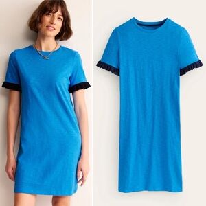 Boden Emily Ruffle Cotton Dress Brilliant Blue Size 6 Short Sleeve T Shirt NWT